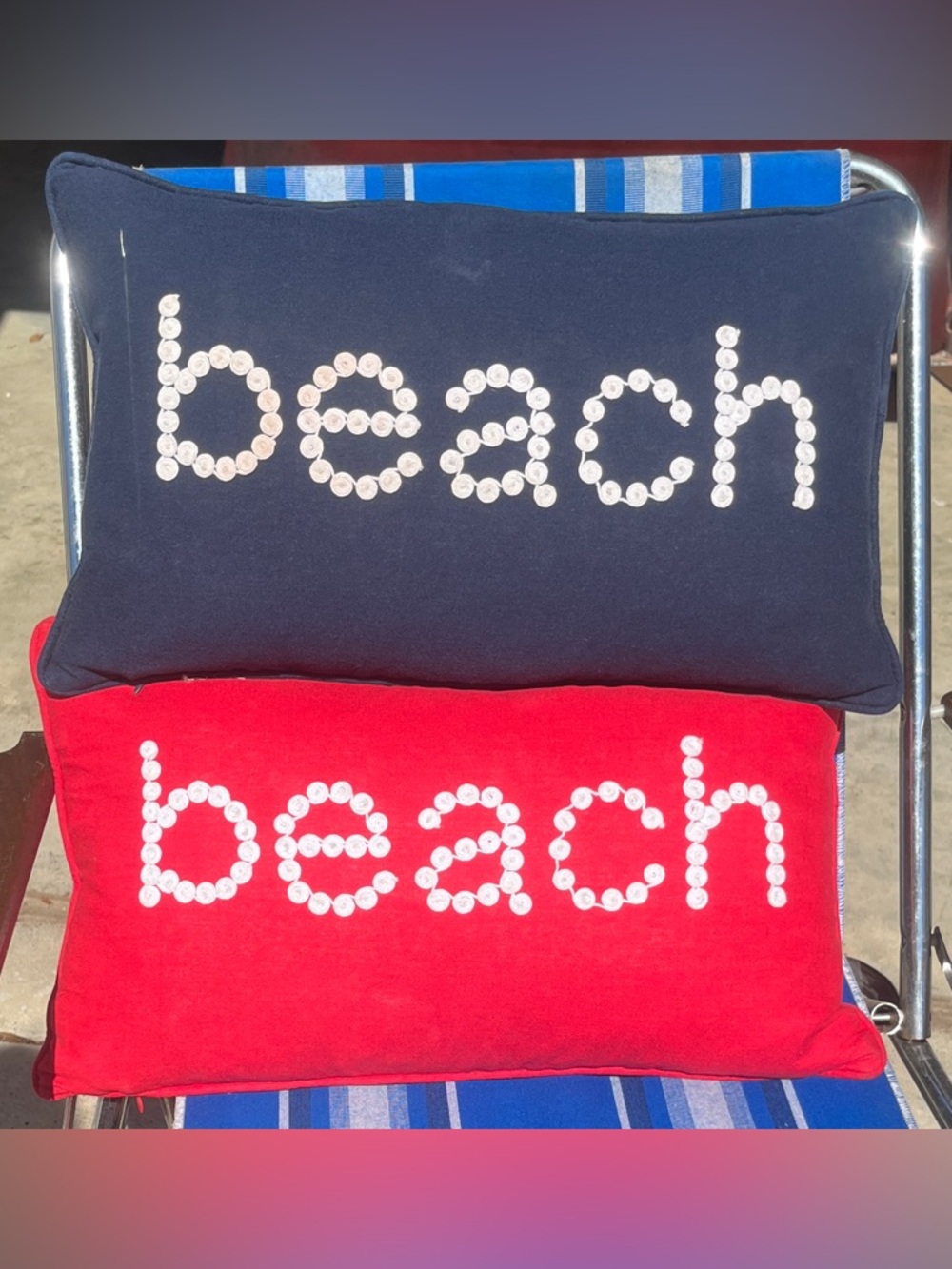 Beach Rectangular Decorative Pillows Red& Navy Blue /Cotton/ Zip /Feather Fill